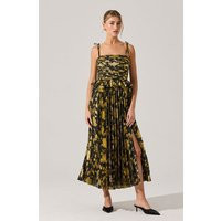 ASTR the Label | Emerys Pleated Metallic Floral Maxi Dress in Black gold | Size M | ASTR The Label (US)