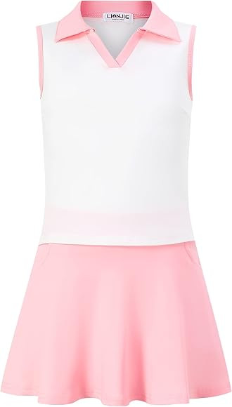 LIONJIE Kids Girls Tennis Golf Dress Outfit Sleeveless Dress with Pockets Athletic Skorts and Polo T | Amazon (US)