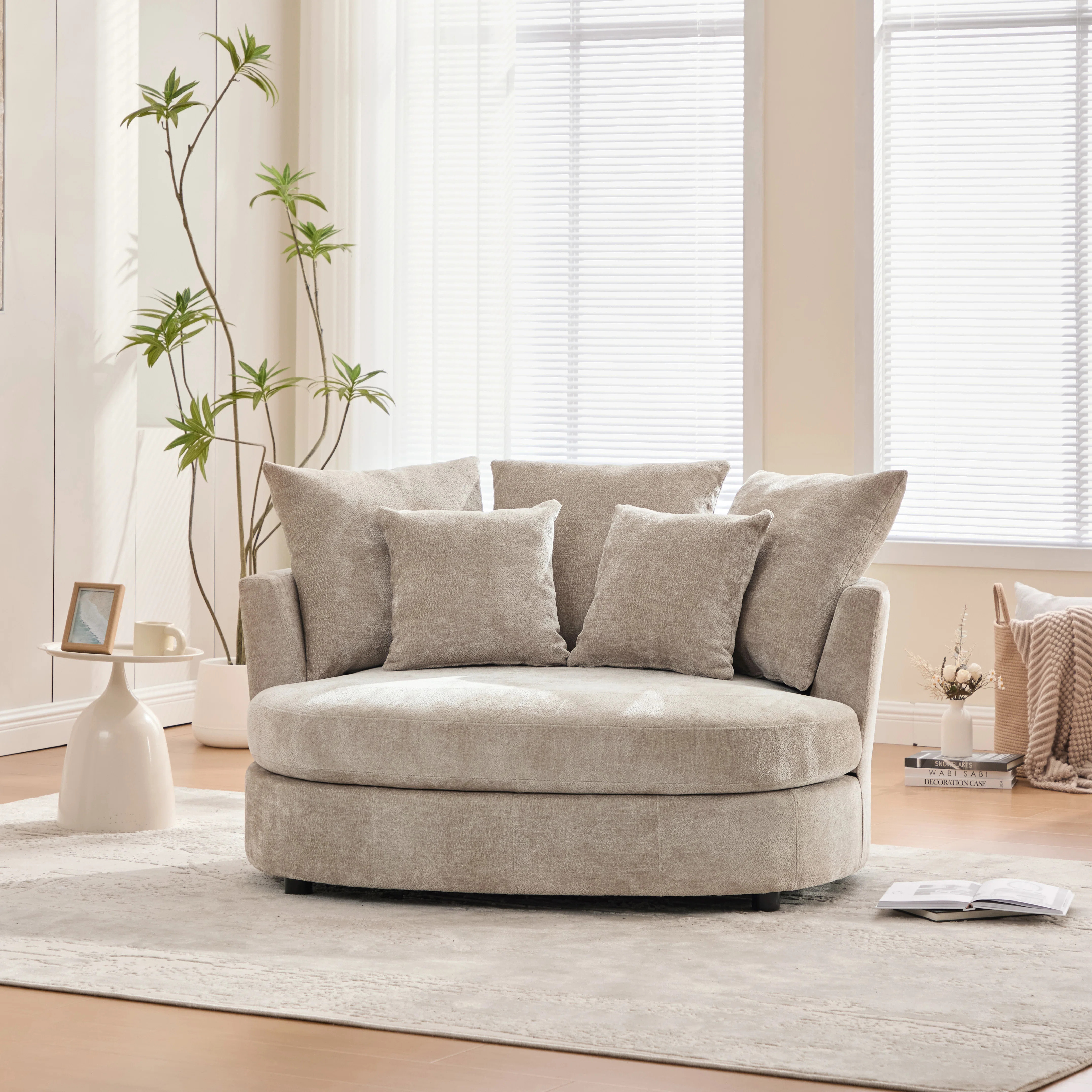 Upholstered Oversized Slipcovered Accent Chenille Barrel Chair Round Sofa Chair | Wayfair North America