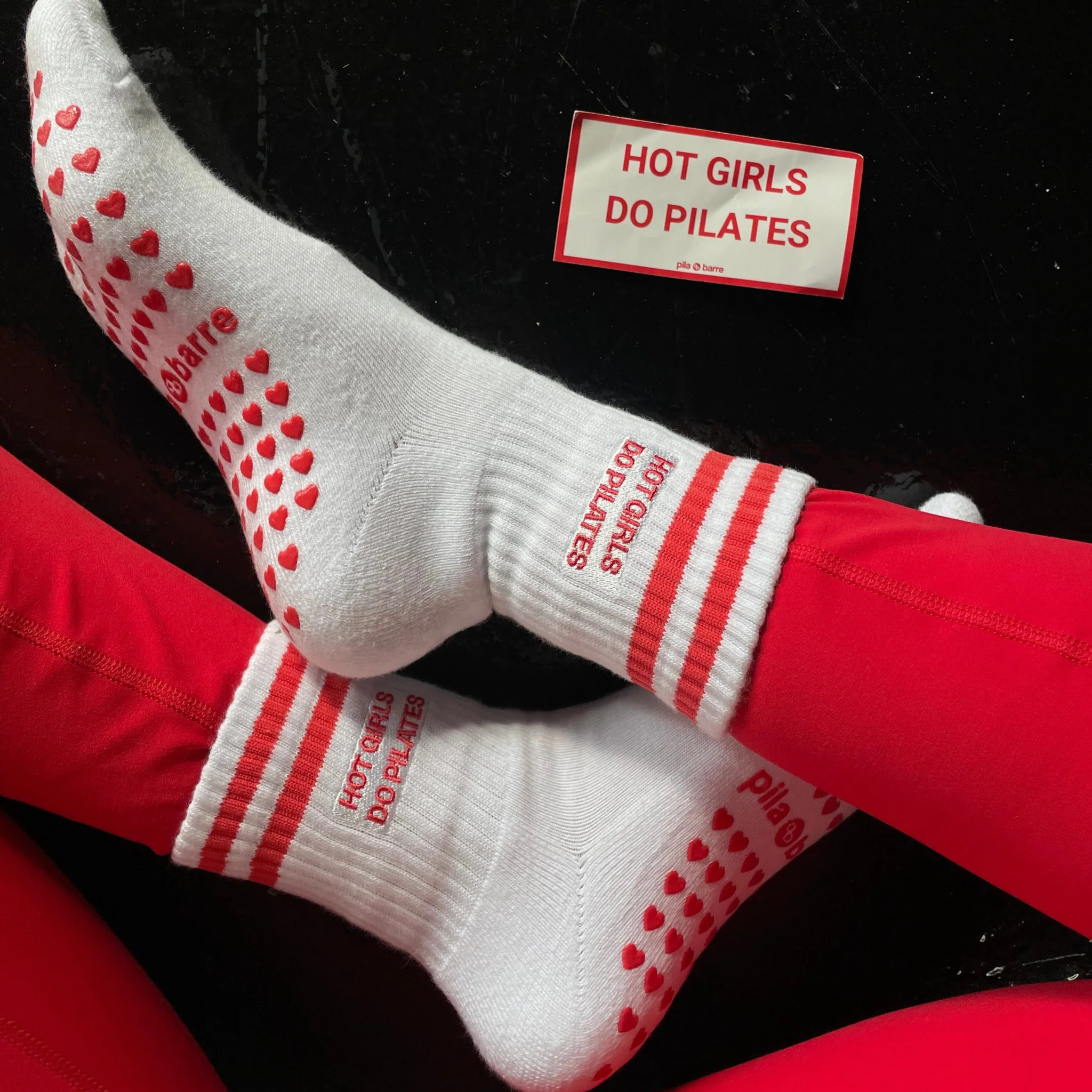 Hot Girls Do PILATES Sock - WHITE/RED | Pila-Barre