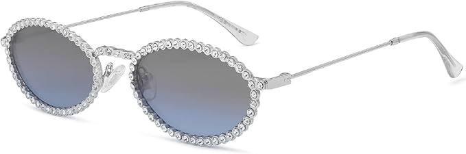 SOJOS Retro Petite Oval Rhinestone Sunglasses for Women 90s Styles Bling Hippie Disco Trendy Sun ... | Amazon (US)