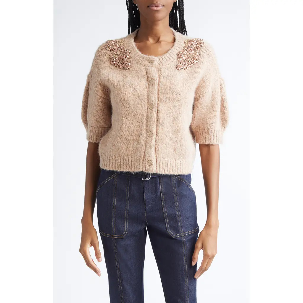 Cinq à Sept Millicent Embellished Cardigan in Light Russet at Nordstrom, Size Small | Nordstrom