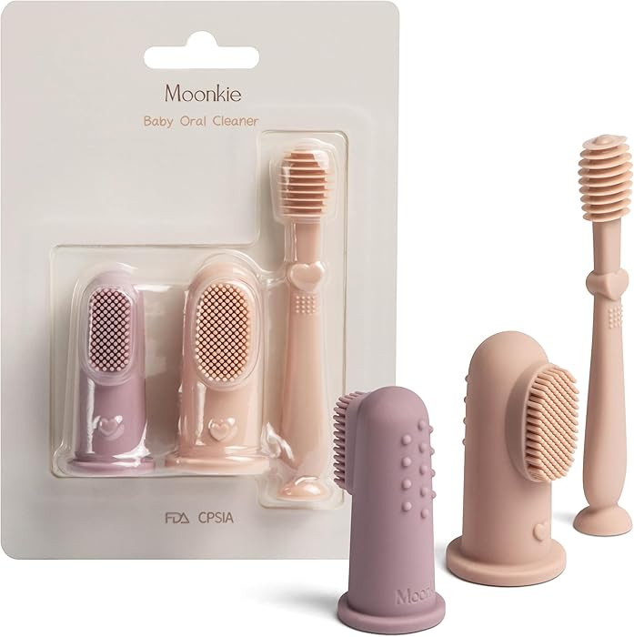 Moonkie Baby Finger Toothbrush Tongue Oral Cleaner Kit for 3 Months +, 3 Pcs (Blush/Pale Mauve/Bl... | Amazon (US)