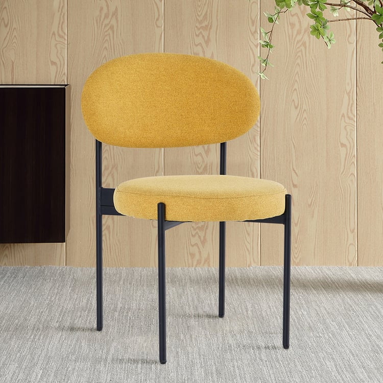 Set of 2 Modern Dining Chairs with Linen Upholstery Yellow | Homary