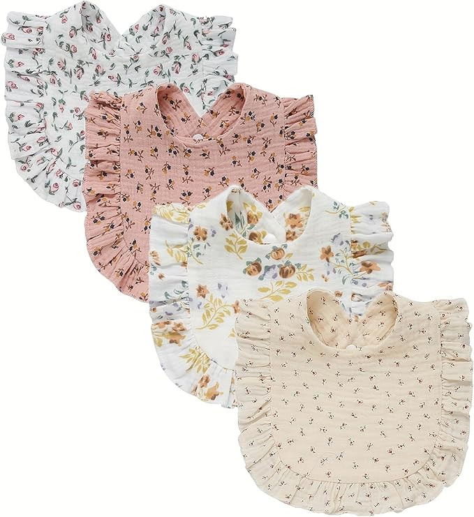 4 Pack Solid Muslin Baby Bibs Baby Bandana Drool Bibs Absorbent Cotton Bibs For Unisex Boys Girls | Amazon (US)