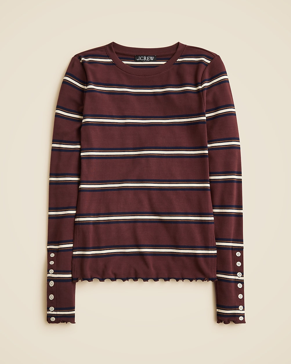 Refined rib long-sleeve T-shirt with button cuffs in stripe | J. Crew US