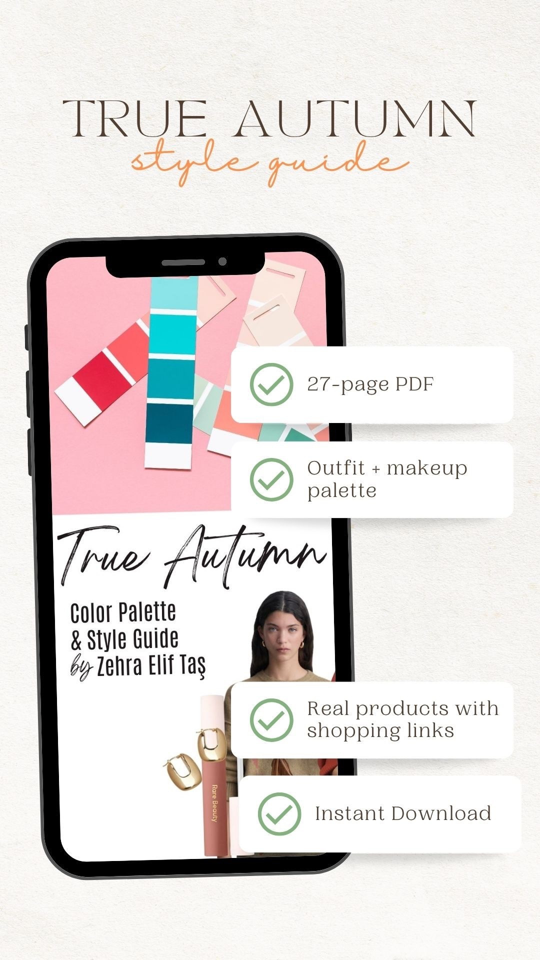 🍂 True Autumn? This guide is your new secret weapon.
Discover 100+ curated color picks — from clothing and accessories to makeup that actually flatters your warm, earthy tones.

No more guessing. Just rich, golden shades that bring out your natural glow.
🎨 Wardrobe combos, beauty tips, product links — all in one easy-to-use PDF.

#LTKStyleTip #LTKBeauty #LTKSeasonal