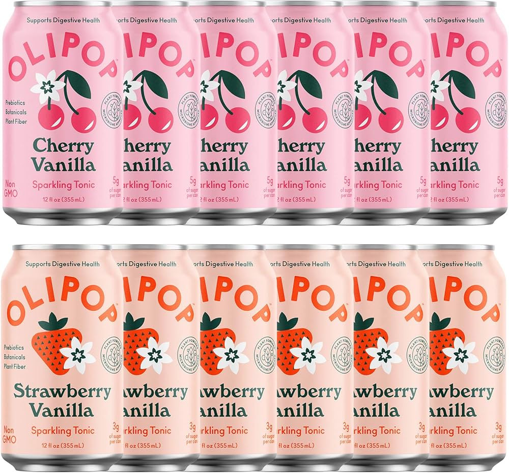 OLIPOP - Pink Pops, Strawberry Vanilla & Cherry Vanilla, Healthy Soda Variety Pack, Prebiotic Sof... | Amazon (US)