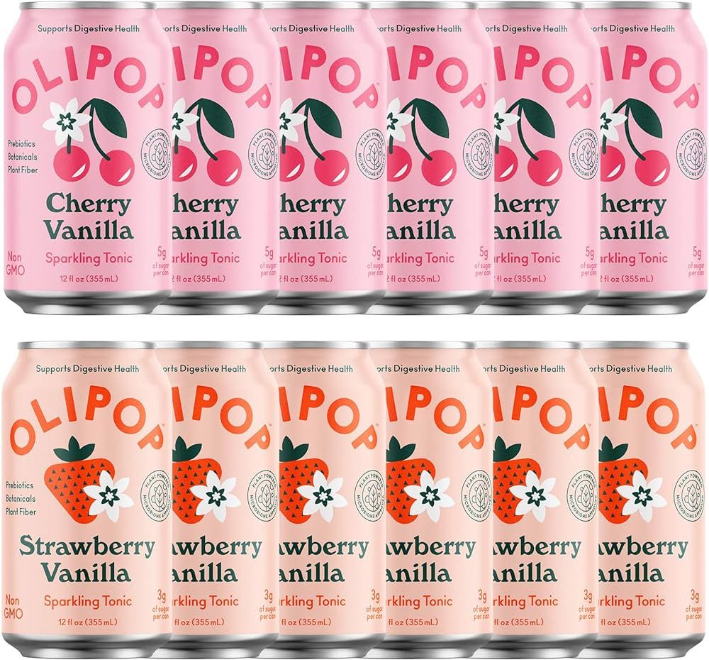 OLIPOP - Pink Pops, Strawberry Vanilla & Cherry Vanilla, Healthy Soda Variety Pack, Prebiotic Sof... | Amazon (US)