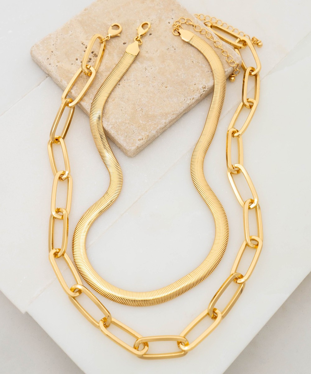LA3accessories Women's Necklaces GOLD - Goldtone Chunky Snake Chain Link Necklace Set | Zulily