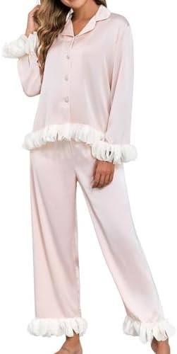 Brosloth Womens Silk Pajamas Long Sleeve Button Up Pajama Cute Soft Satin Fall Pjs Sets 2 Piece L... | Amazon (US)