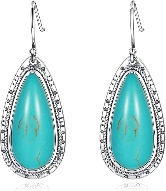Sterling Silver Turquoise Earrings for Women: Teardrop Turquoise Dangle Earrings Vintage Style We... | Amazon (US)