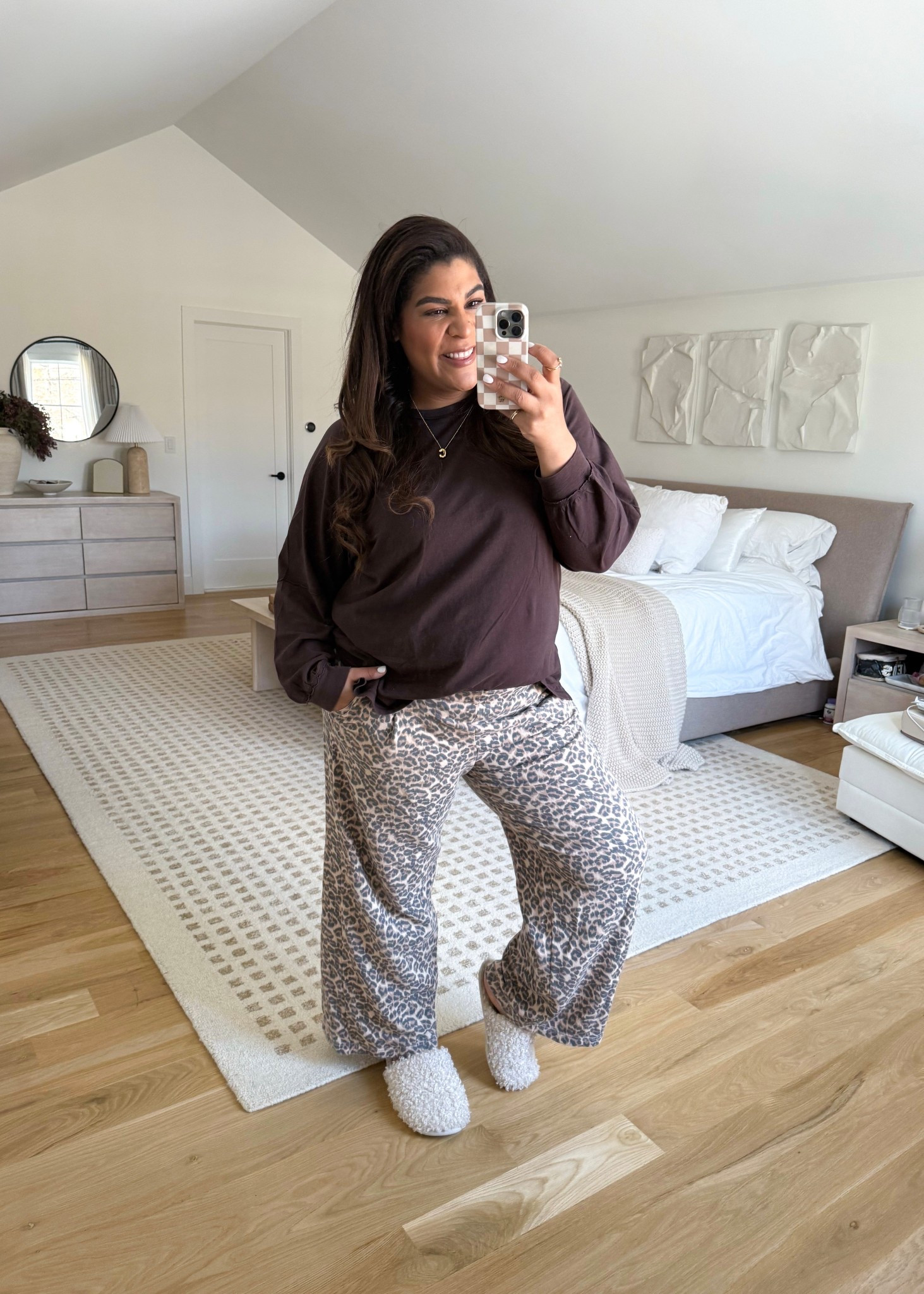 midsize ootd 1/1/26: oversized lounge shirt, leopard soft pants, & slippers ftw! I’m 5’9” size 12/XL & 23 weeks pregnant wearing a size XL on top & L long on bottom! ♡

#LTKSaleAlert #LTKFindsUnder50 #LTKMidsize