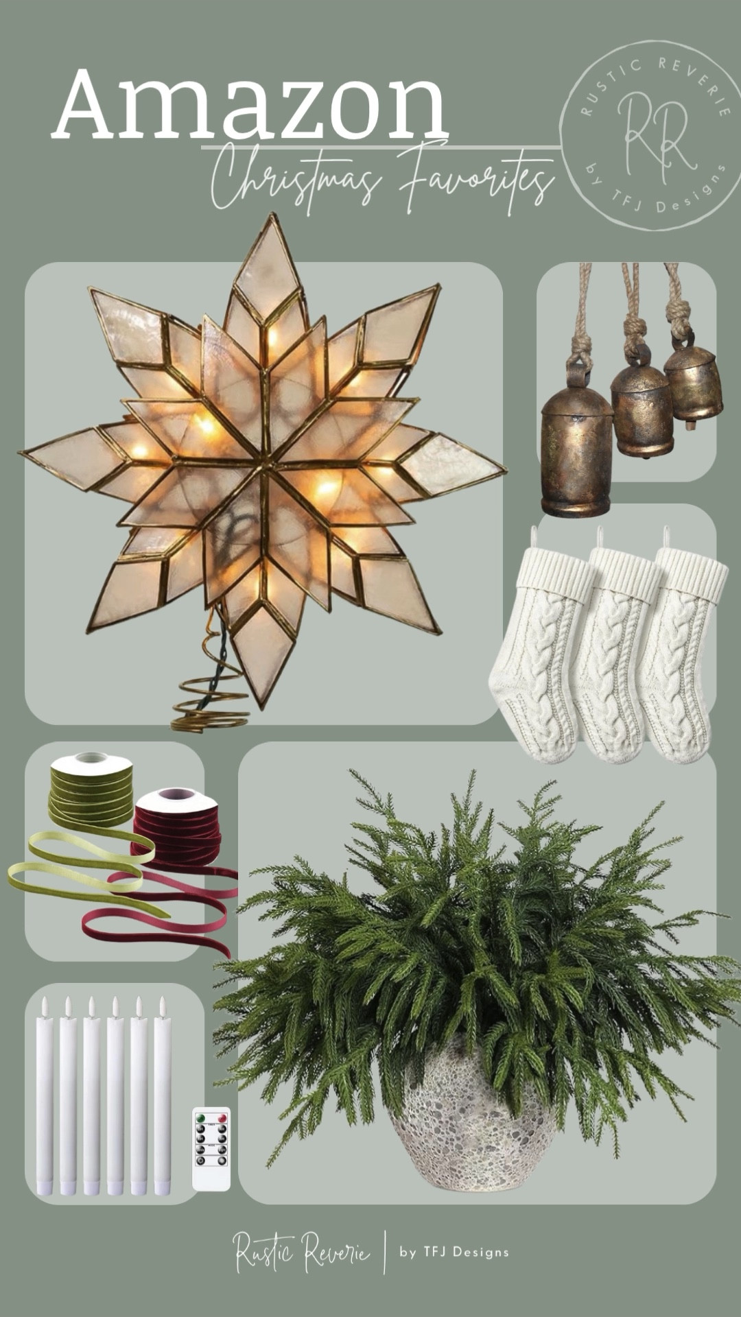 Sharing some of my favorite Amazon items for Christmas! They are all on SALE right now with Prime Big Deals too! ⭐️ knit stockings brass bells velvet ribbon flameless candles antique style star tree topper holiday greenery stems

#LTKSaleAlert #LTKHome #LTKSeasonal