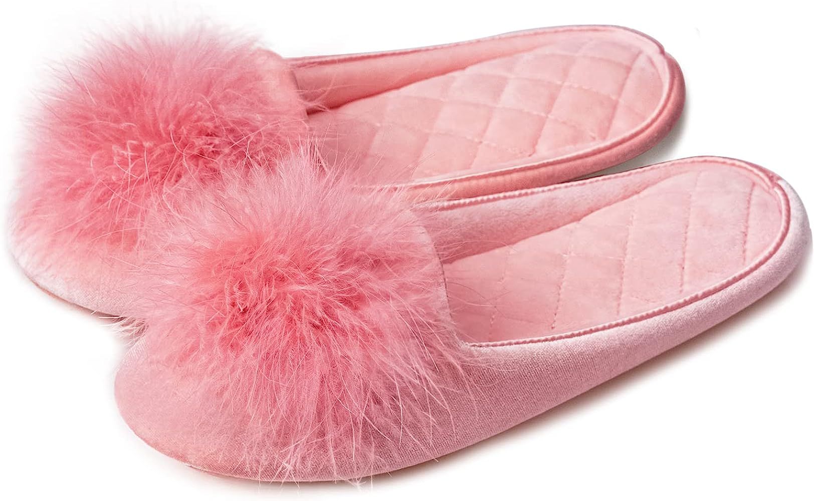 Amazon.com | GRITHEIM Women's Fuzzy Pom Pom Feather Velvet House Slippers Sexy Cozy Bedroom Slipp... | Amazon (US)