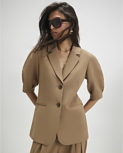 Beige Short Sleeve Tailored Blazer | River Island UK & IE