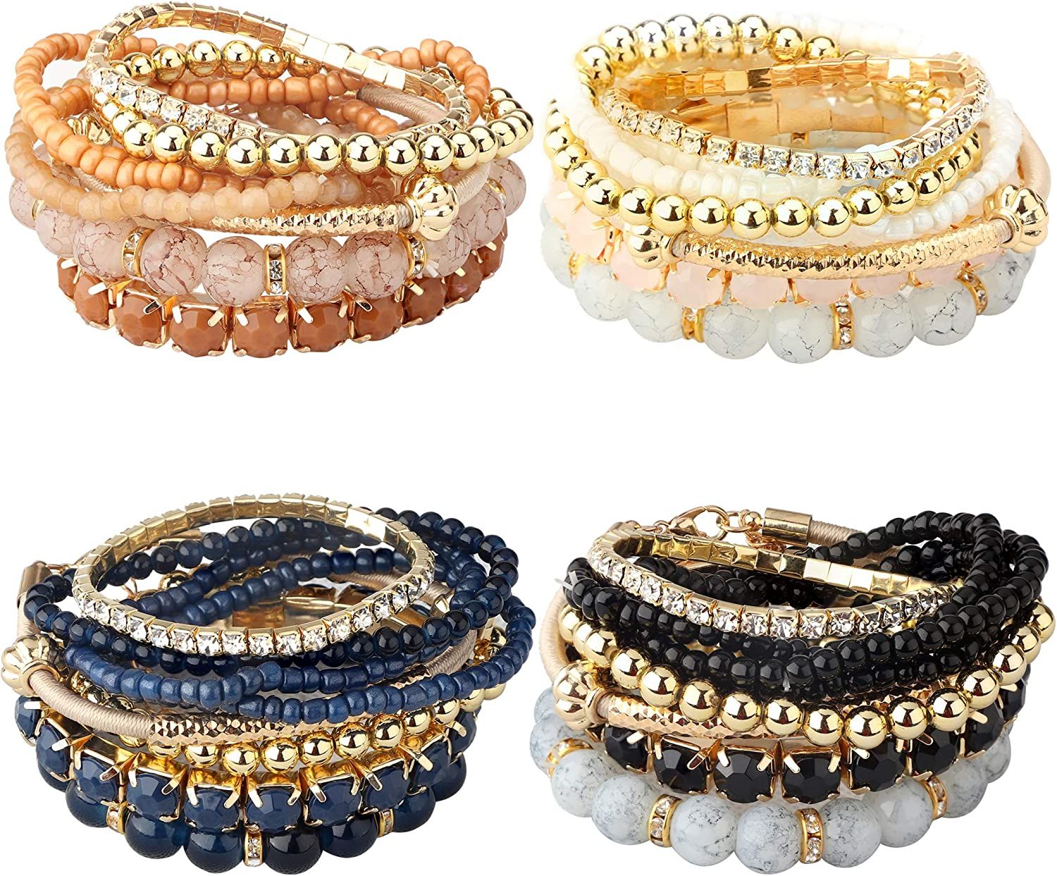 Milacolato 2-4 Sets Stackable Bracelets for Women Multilayer Beaded Bracelets Stretch Bangles Boh... | Amazon (US)