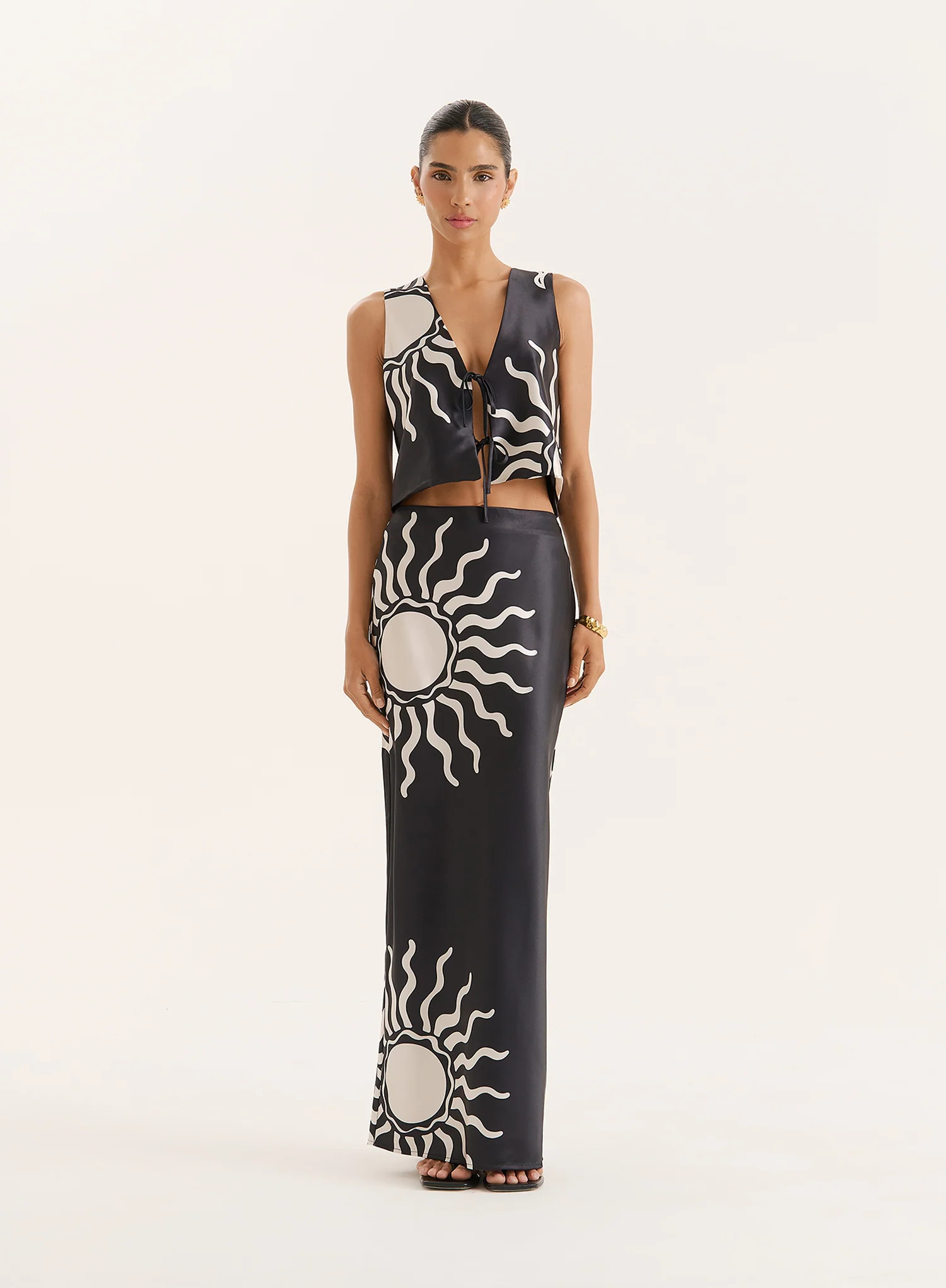 Black Sun Print Satin Maxi Skirt- Lula | 4th & Reckless