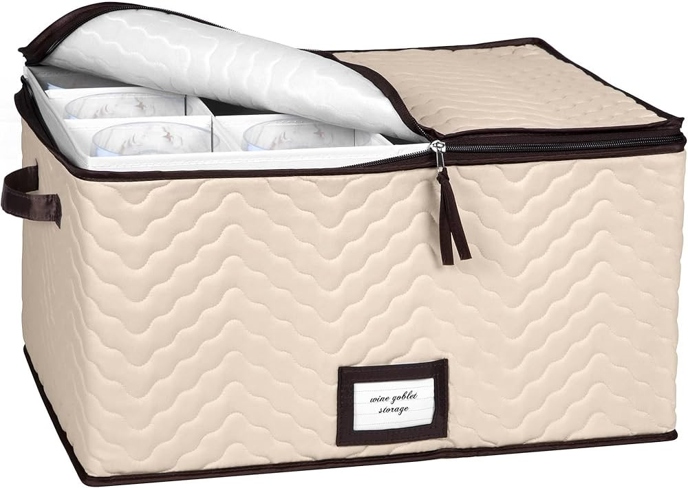 Wine Glass Storage Box with Dividers - Holds 12 Standard Size Wine Glasses up to 10" Tall - Stemw... | Amazon (US)