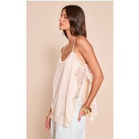 Cream Woven Lace Trim Detail Strappy Cami Top, Nude | PrettyLittleThing US