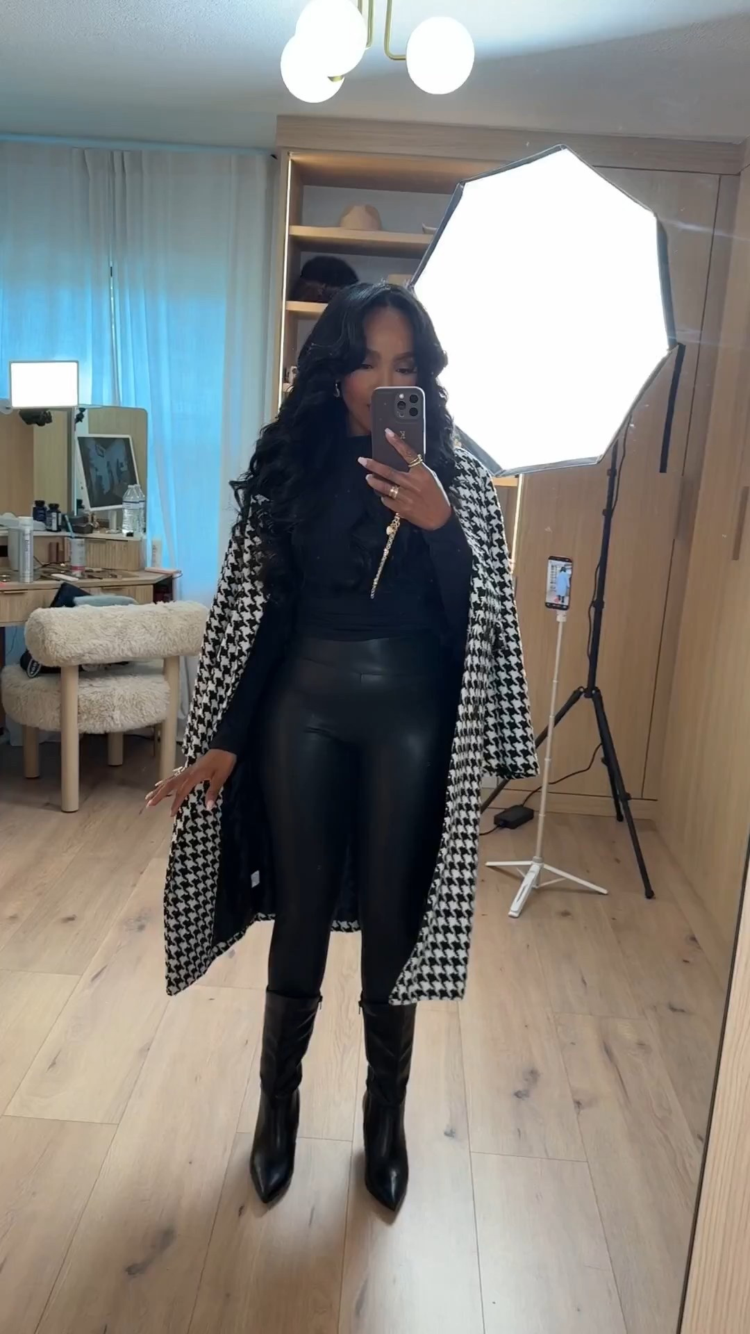 ✨ Cost-Per-Wear Moment, Elevated

This is one of those outfits that instantly upgrades your closet rotation. A sleek black base paired with faux-leather leggings creates a strong, streamlined foundation, while the houndstooth coat adds structure and timeless polish. Each piece works beautifully on its own or together, making this a smart long-term shopping strategy where the cost per wear keeps dropping.

Perfect for:
• Workdays
• Dinner plans
• Holiday events
• Chic winter outings

📏 Sizing:
Top: Small
Bottoms: Small
Coat: Small
Shoes: True to size

Measurements:
5’4” · 138 lbs · 34D · 27” waist · 40” hips

Tap to get details.

Elevated winter outfit inspiration, faux leather leggings styling, houndstooth coat looks, polished cold-weather layers, capsule wardrobe staples, chic everyday winter outfits.

Follow me on Instagram and YouTube @kirasfashionfinds

#LTKgrwm #LTKPetite #LTKootd