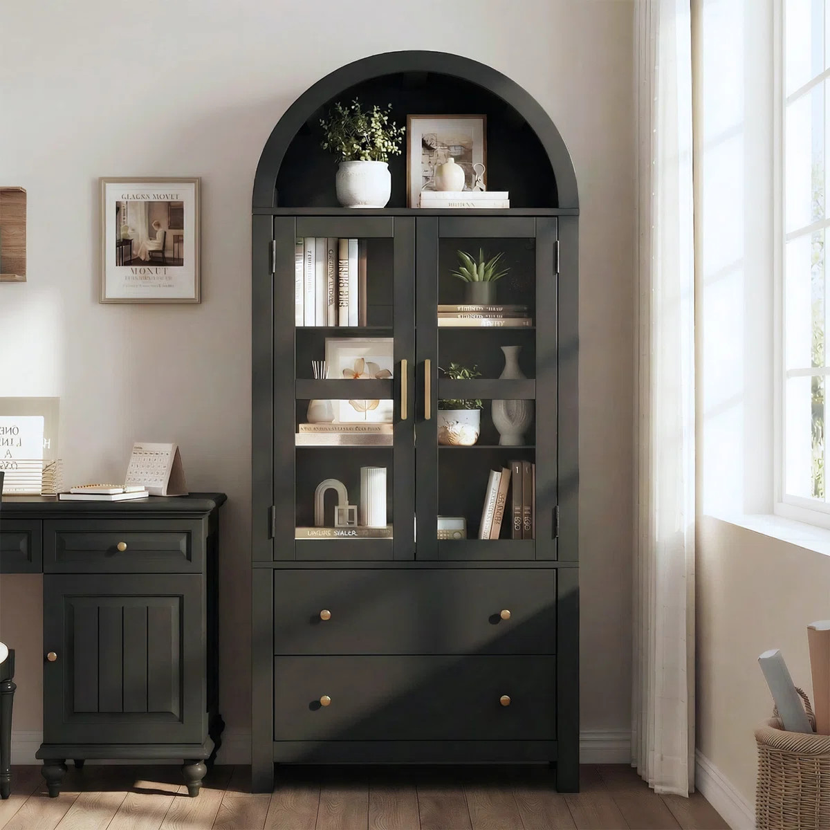71" Tall Arched Cabinet, Modern Farmhouse Wood Storage Cabinets with 2 Large Drawers and Adjustab... | Wayfair North America