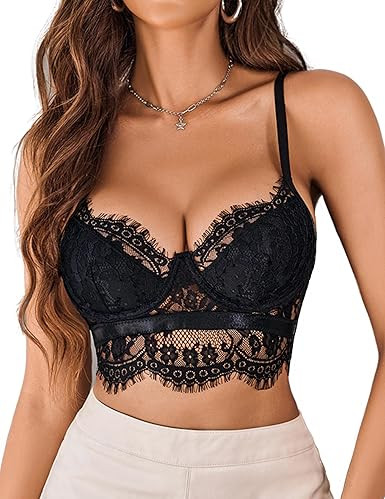 Avidlove Lace Bralettes for Women Y2k Strap Bustier Cami Top V Neck Camisole Lingerie | Amazon (US)