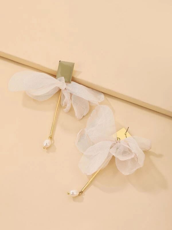 Faux Pearl & Fabric Bow Decor Drop Earrings | SHEIN