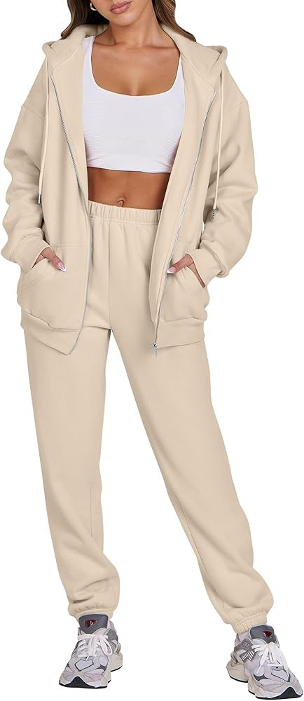 ANRABESS Womens 2 Piece Outfits Sweatsuits Oversized Zip Up Sweatshirt Jogger Sweatpants Tracksui... | Amazon (US)