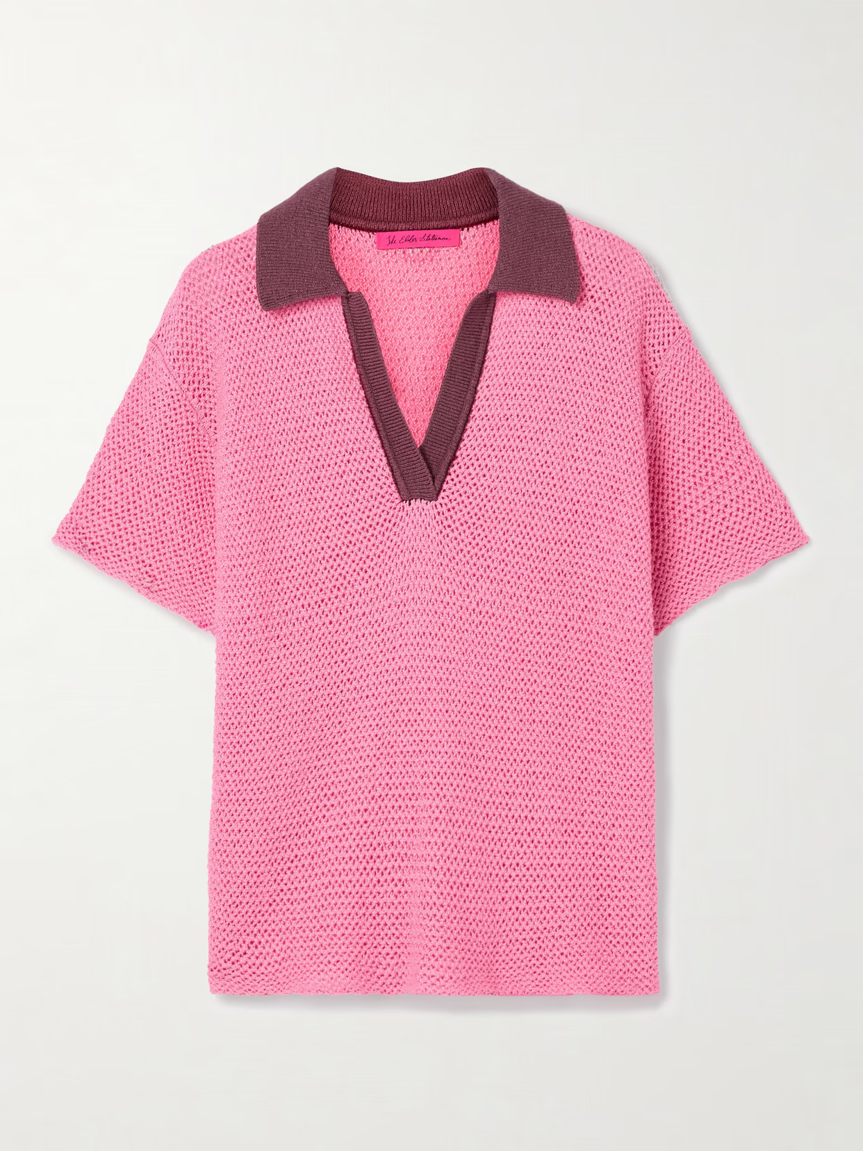 The Elder Statesman - Oversized Crocheted Cotton Polo Shirt - Pink | NET-A-PORTER (US)