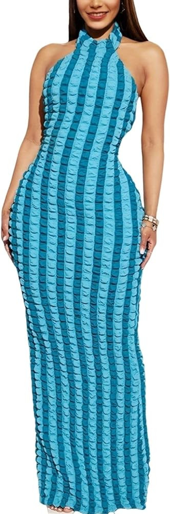 Novaorily Womens Casual Sexy Halter Sleeveless Sundresses Bubble Textured Backless Prom Cocktail ... | Amazon (US)