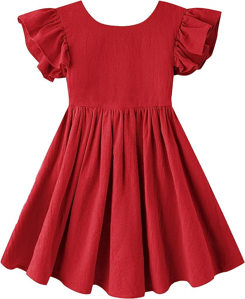lymanchi Toddler Girls Linen Dress Ruffle Sleeveless Tie Back Halter Kid Baby Casual Dresses | Amazon (US)