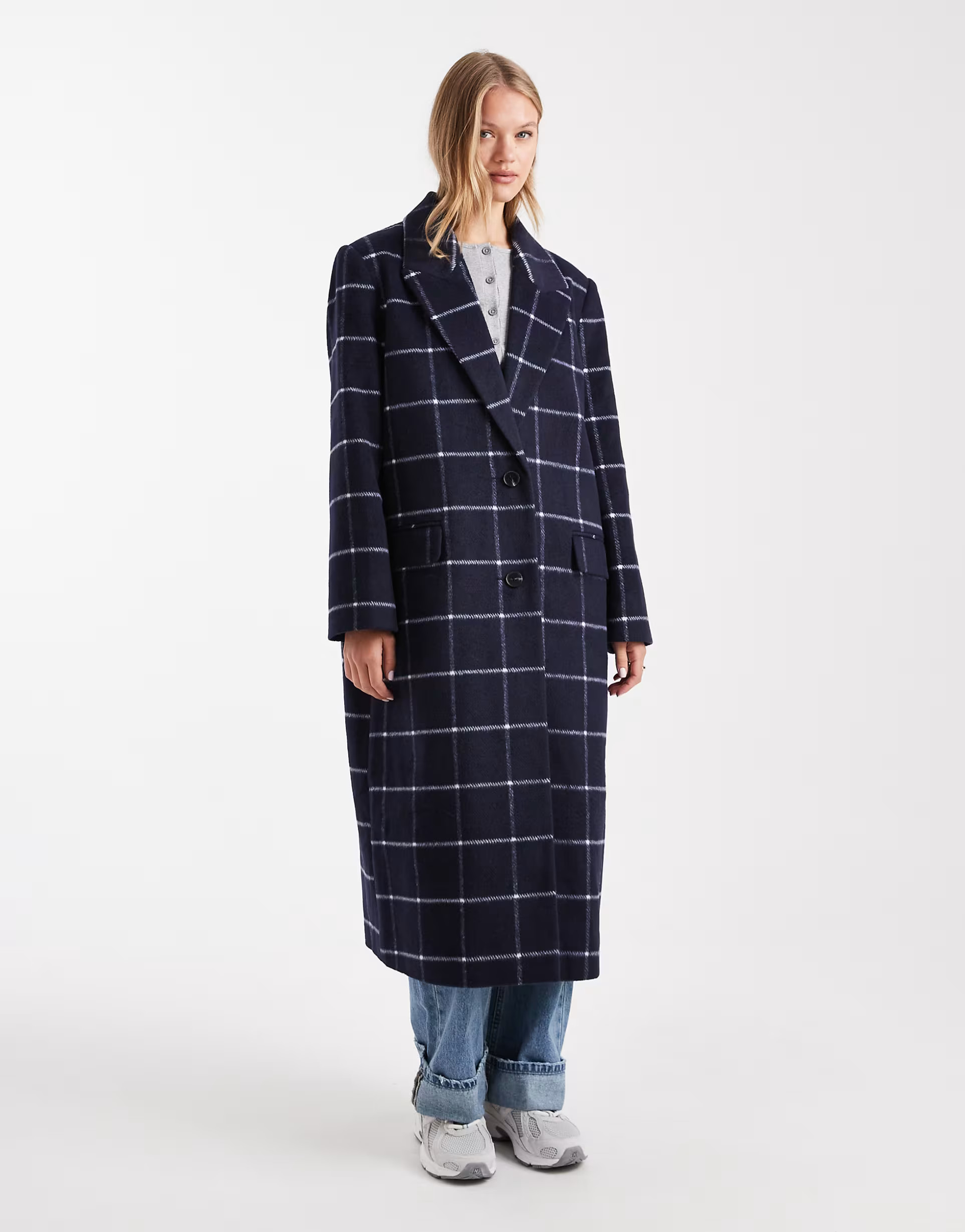 ASOS DESIGN longline formal coat in navy check | ASOS | ASOS (Global)