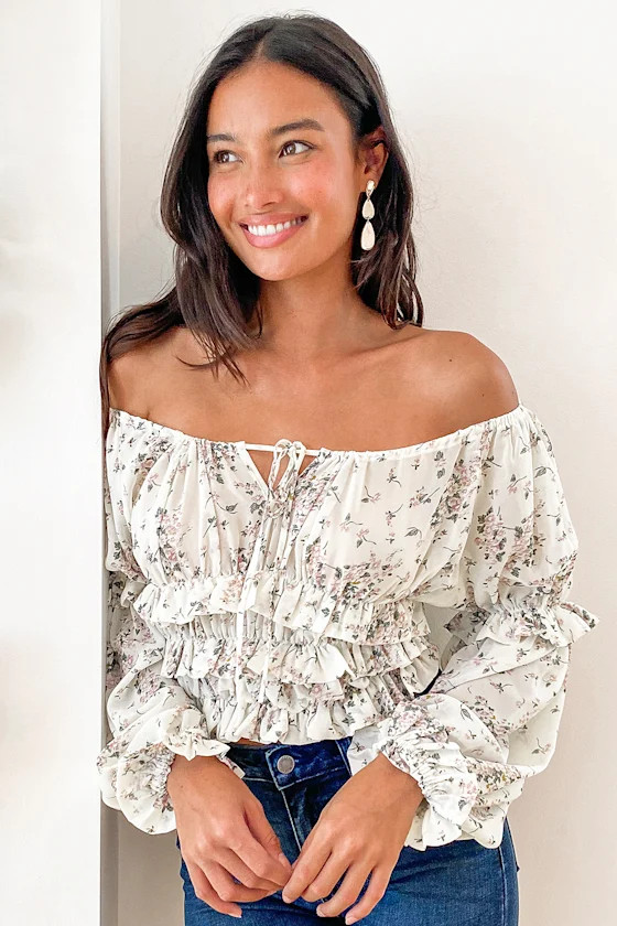 Grow with Me Cream Floral Print Tiered Ruffled Long Sleeve Top | Lulus (US)