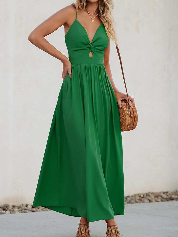 CUPSHE Women's Maxi Dress Floral Print Twisted V Neck Sleeveless Long Dress Summer Casual Dress | Amazon (US)