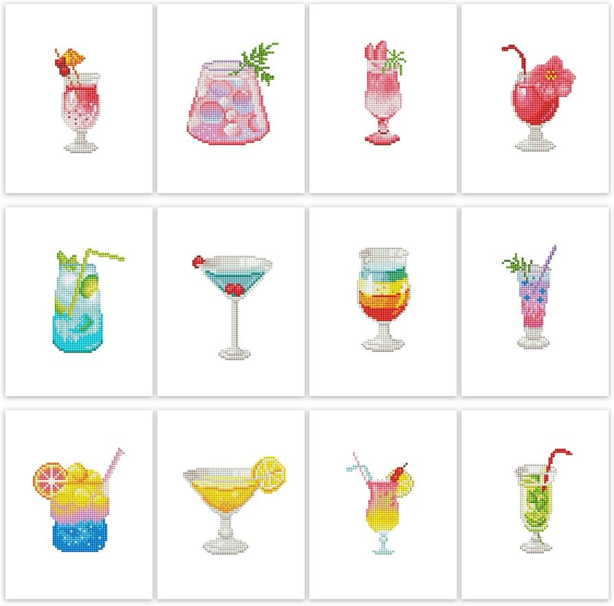 PeakLuv 12 Pcs Retro Small Diamond Art Kits, Vintage Cocktail Mini Diamond Painting Kits for Adul... | Amazon (US)