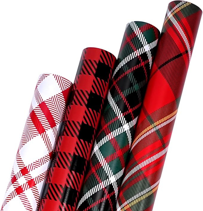 BIOBROWN Christmas Wrapping Paper Rolls - Red/Green/Black/White Tartan Plaid Design for Party, Ho... | Amazon (US)