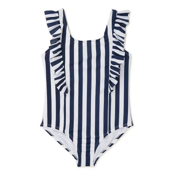 Wonder Nation Girls Striped One-Piece Swimsuit with UPF 50, Sizes 4-18 & Plus - Walmart.com | Walmart (US)