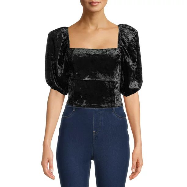 Kendall + Kylie Junior's Crushed Velvet Balloon Sleeve Top - Walmart.com | Walmart (US)