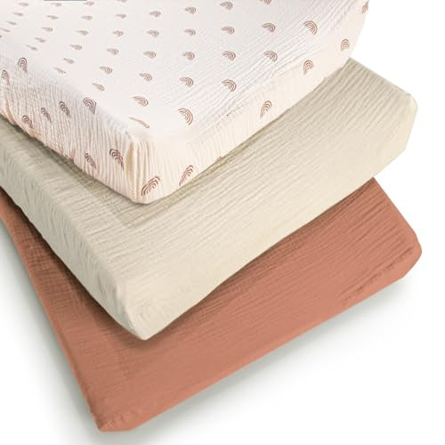 Muslin Changing Pad Cover for Boys Girls 100% Cotton Fitted Baby Diaper Changing Table 3 Pack Soft and Breathable for Standard Changing Table Topper 32"x16" | Amazon (US)
