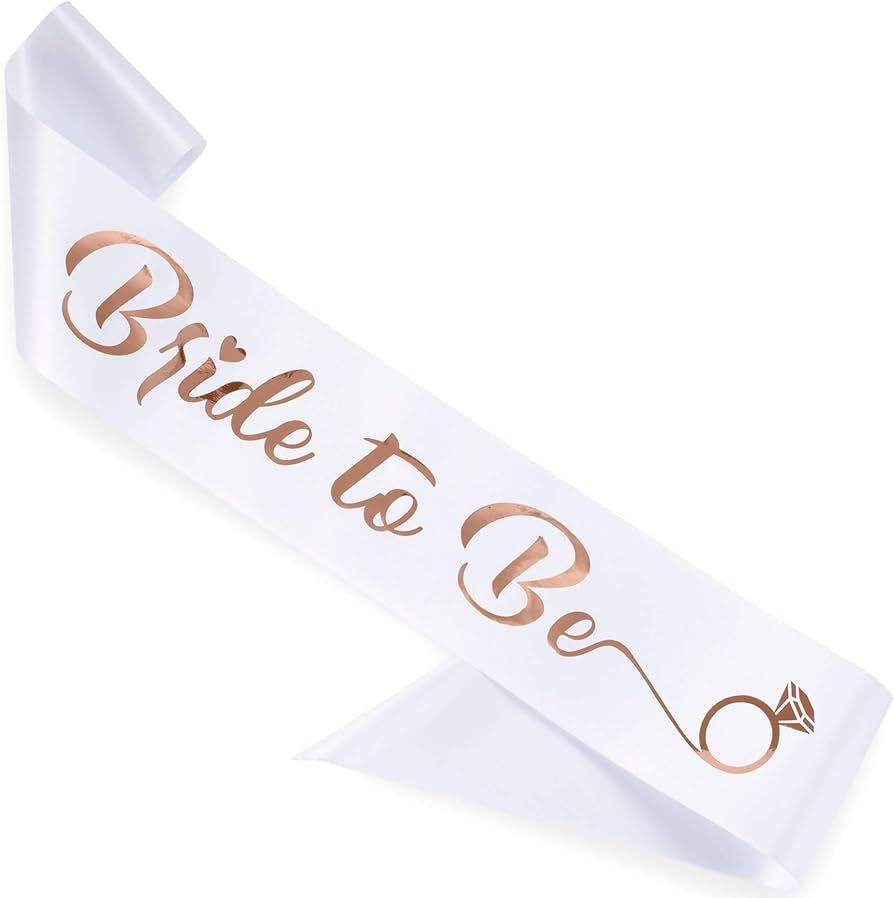 CORRURE 'Bride to Be' Bachelorette Party Sash - Bridal Shower White Satin Sash with Rose Gold Foi... | Amazon (US)