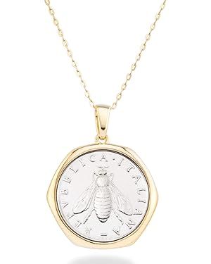 Miabella 18K Gold over Sterling Silver Italian Genuine 2-Lira Bee Coin Pendant Necklace for Women... | Amazon (US)