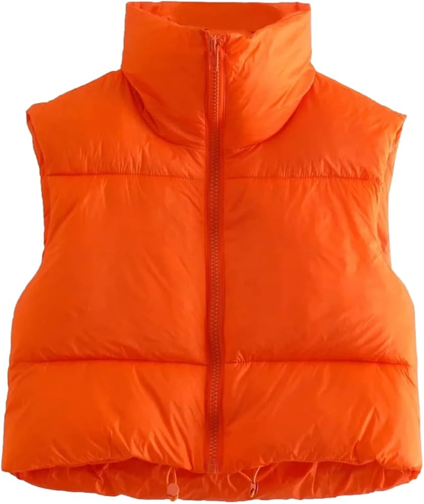 Shiyifa Women's Fashion High Neck Zipper Cropped Puffer Vest Jacket Coat | Amazon (US)