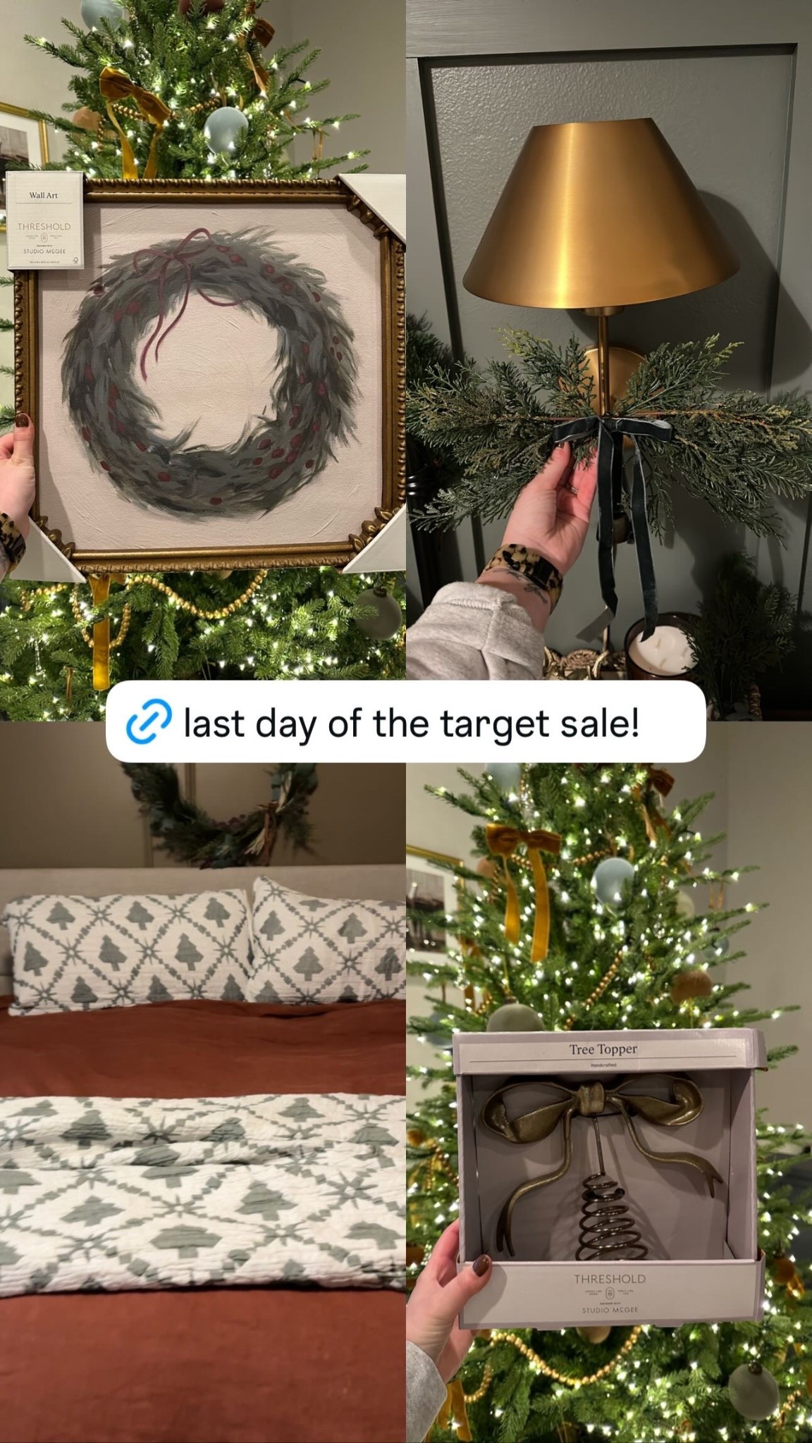 Last day of the target holiday decor sale! 

Wreath art, Christmas wall art, hearth and hand swag, Christmas tree quilt, Christmas bedding, brass bow tree topper 

#LTKHome #LTKSeasonal #LTKHoliday
