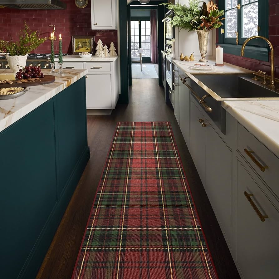 RUGGABLE Machine Washable Winter Runner Rug – Dress Stewart Tartan Red 2.5x7, Plaid, Stain-Resi... | Amazon (US)