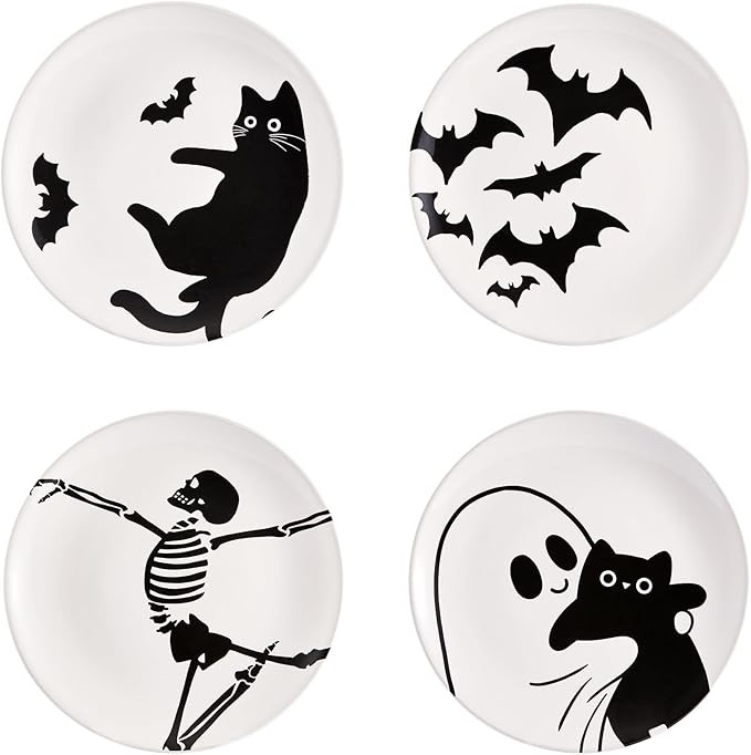 Bico White Halloween Cute Ceramic 8.75 inch Salad Plates, Set of 4, Microwave & Dishwasher Safe, ... | Amazon (US)