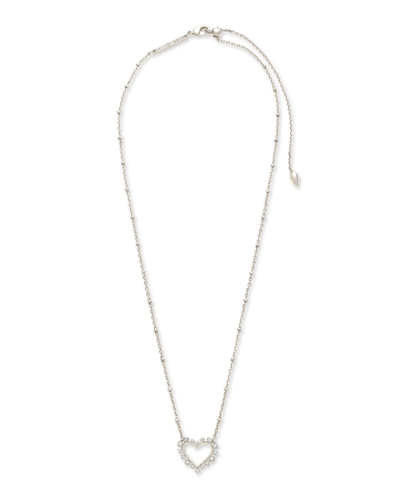 Ari Heart Silver Pendant Necklace in White Crystal | Kendra Scott