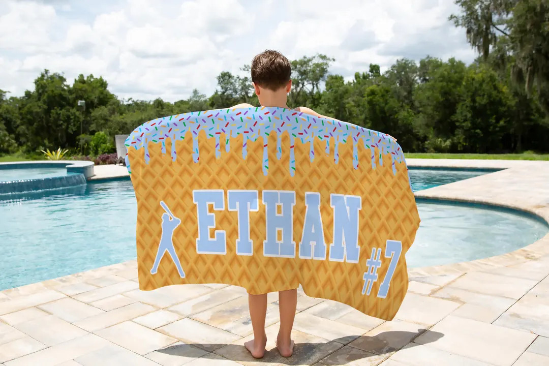 Ships Next Day Personalized Ice Cream Drip Baseball Beach Towel for Boys, Drip Beach Towel, Pool ... | Etsy (US)