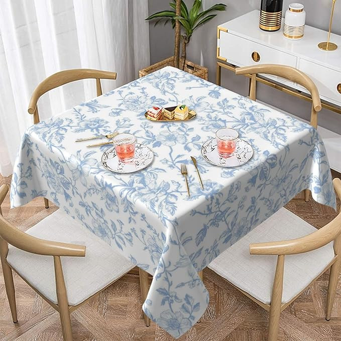 AGAYNA Light Blue Floral Tablecloth Square 60x60 Inch Chinoiserie Vintage Flower Table Cloth,Stai... | Amazon (US)
