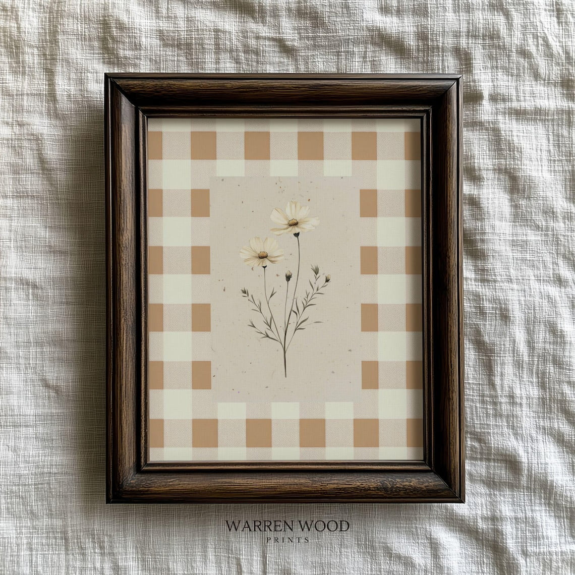 Spring Wildflower Print, Gingham Wall Art, Neutral Floral Decor, Soft Yellow & Beige, Cottagecore... | Walmart (US)